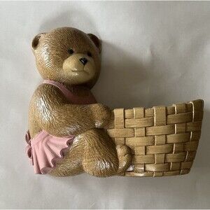 Vintage Burwood Products Girl Bear Wall Pocket Planter Wall Hanging Decor 1989